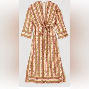 Gently worn Sandro CAFTAN DRESS WITH FLOWER STRIPES PRINT! 100% silk.